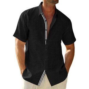 Runcati Men's Short Sleeve Linen Beach Shirt for Summer, Casual Large